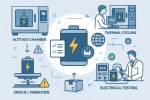 UN38.3 lithium battery testing, compliance, and international shipping process infographic cover