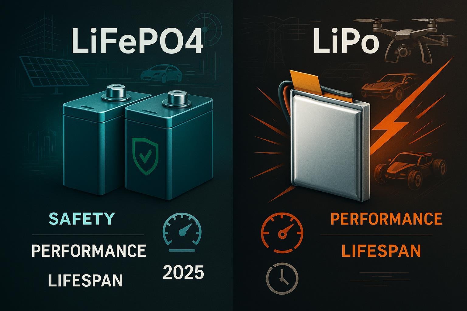 LiFePO4 vs LiPo Batteries 2025 Comparison Cover - Safety, Performance, Lifespan