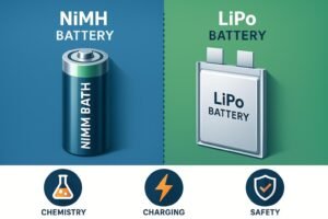 Cover image showing NiMH vs LiPo battery comparison — chemistry, charging, and application differences.