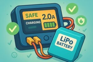 Beginner-friendly LiPo battery charging illustration featuring safety and clarity