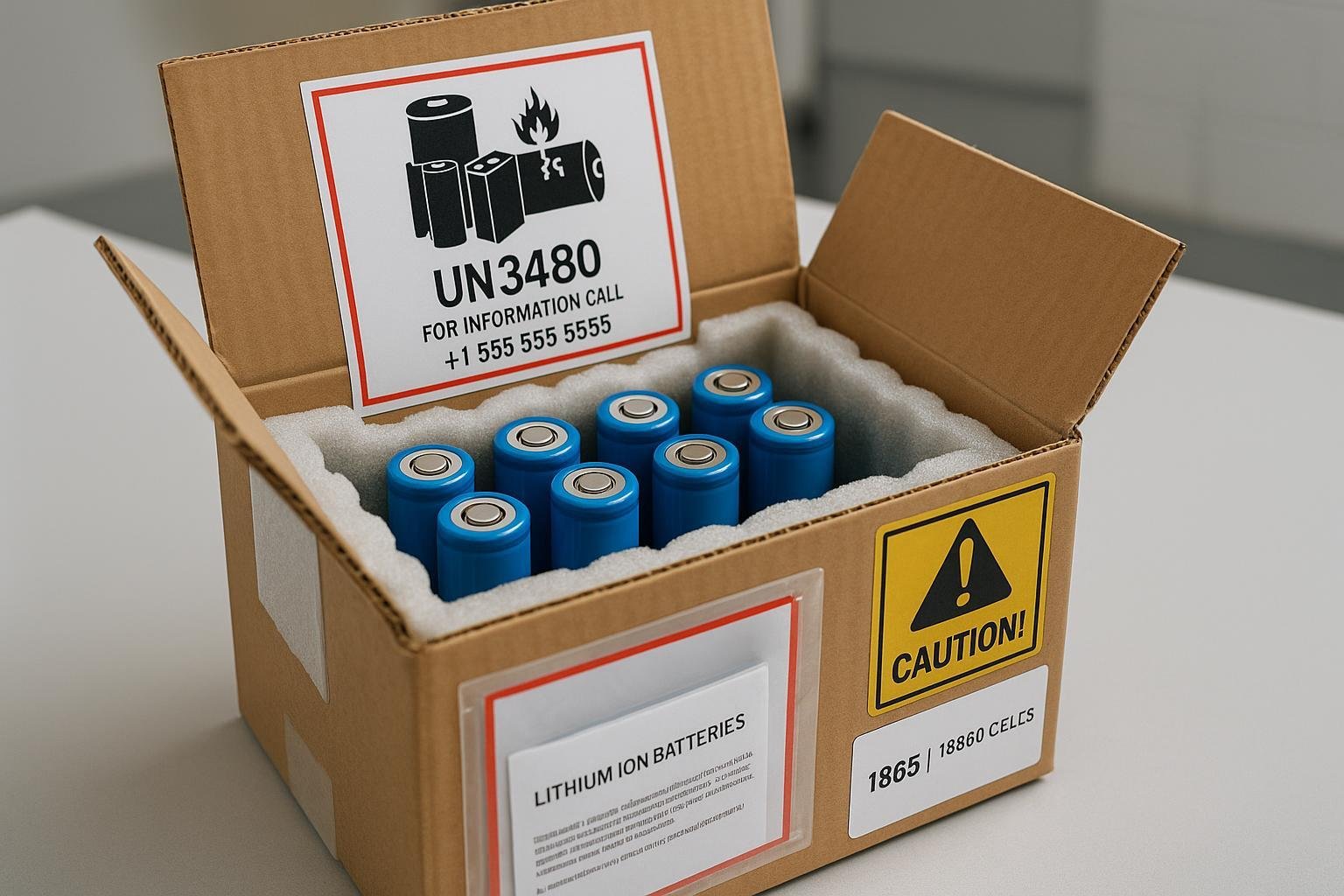 Professionally packaged compliant 18650 lithium-ion batteries with UN-certified box and labels