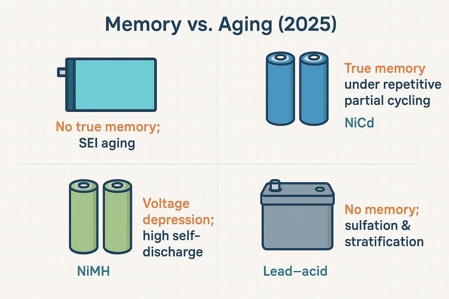 Comparison cover image: Li-ion vs NiCd vs NiMH vs Lead–acid memory characteristics (2025)